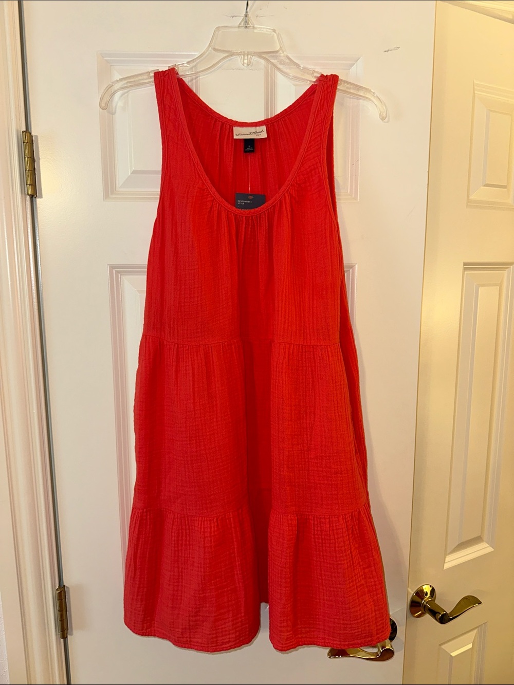 Universal Thread | Sleeveless Tiered cotton Coral mini Dress w pockets
